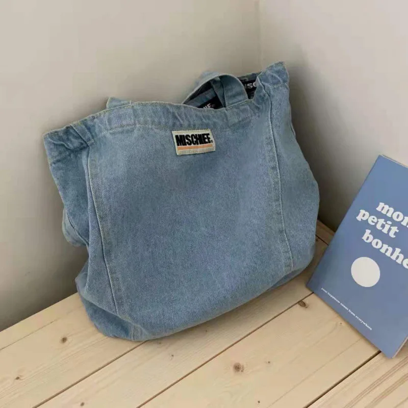 

Trendy Korean retro small fresh canvas denim women's bag single shoulder bag fashion tote bag