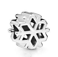 genuine 925 sterling silver charm polished snowflake charm beads fit women pan bracelet necklace jewelry