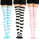 Носки женские хлопковые нескользящие выше колена, Смешные длинные носки в полоску с принтом, 27 цветов, милые пикантные милые носки в стиле хип-хоп