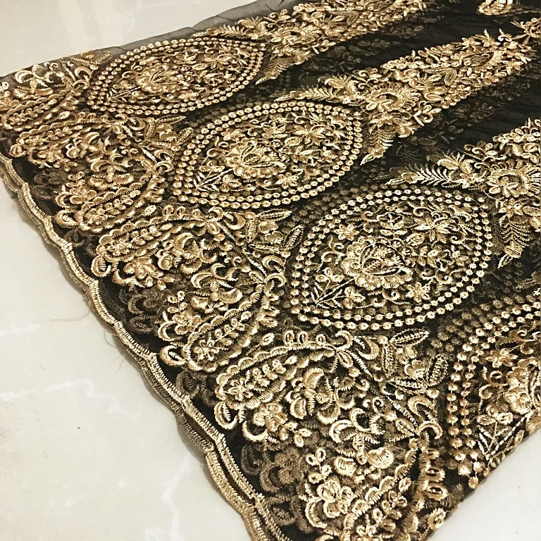 New mesh lace fabric gold 3D embroidery High-end custom apparel Encrypted skirt clothes accessories | Дом и сад