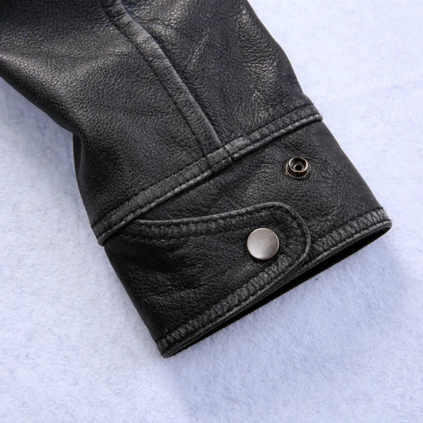 

2021 vintage real men black cowskin flight jacket for zipper pockets slim fit men's casual leather coats