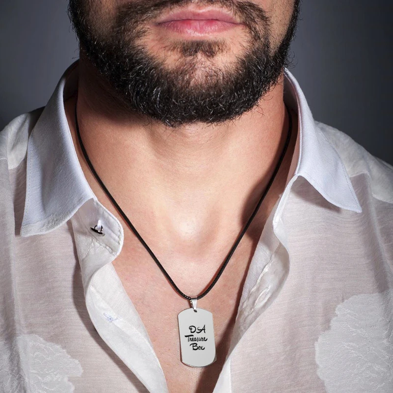 MEN'S вольфрама карбида гравюра собака бирка кулон с черное ожерелье цепь