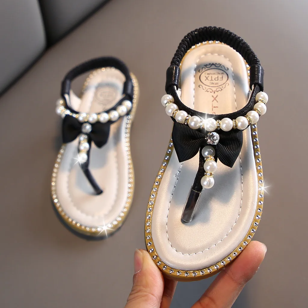 Летняя обувь для маленьких девочек Обувь принцессы в римском стиле с жемчужинами