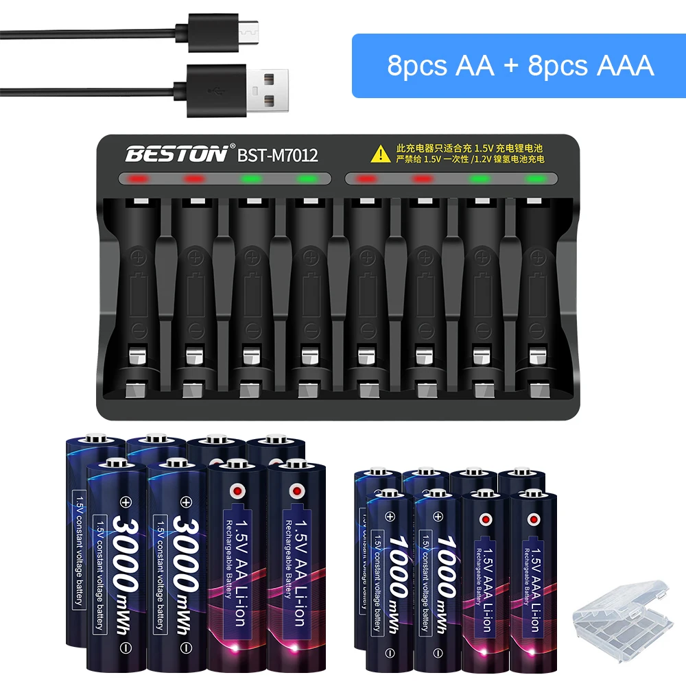 

AJNWNM AAA 1.5V Lithium Rechargeable Battery 1000mWh and 1.5v AA Battery 3000mWh for RC Helicopter Model Microphone Toy