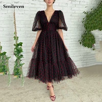 smileven red heart shape prom dresses v neck puff sleeve short evening dresses short sleeve a line formal party gowns