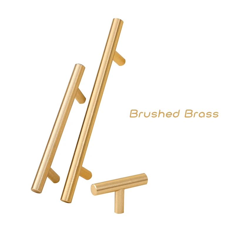 Brushed Brass Уке мебельные ручки для ящиков шкафа Т-образные ручки с одним отверстием розовое золото, матовый латунный черный цвет 50 мм - Цвет: Brushed Brass