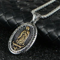 stainless steel catholic our lady of guadalupe gold pendant necklace men