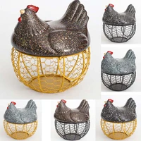 funny creative chicken egg basket home kitchen fruit sundries storage oraments handmade ceramic iron mesh baskets decoration