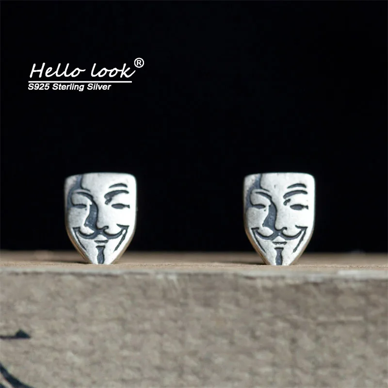 

HelloLook 925 Sterling Silver V-Vendetta Mask Earrings Creative Gothic Mask Stud Earring Unisex Punk Jewelry