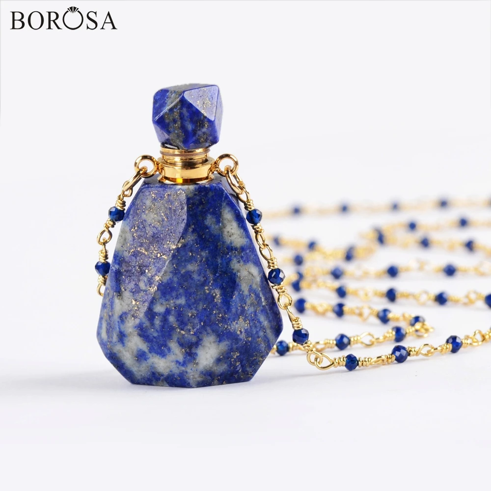 Lapis BOROSA 2 шт. флакон для духов бутылка для эфирного масла мульти-вид Камень Амазонит аметисты разъем 26 дюймовый шарик цепочка ожерелье HD0091 - Окраска металла: Lapis