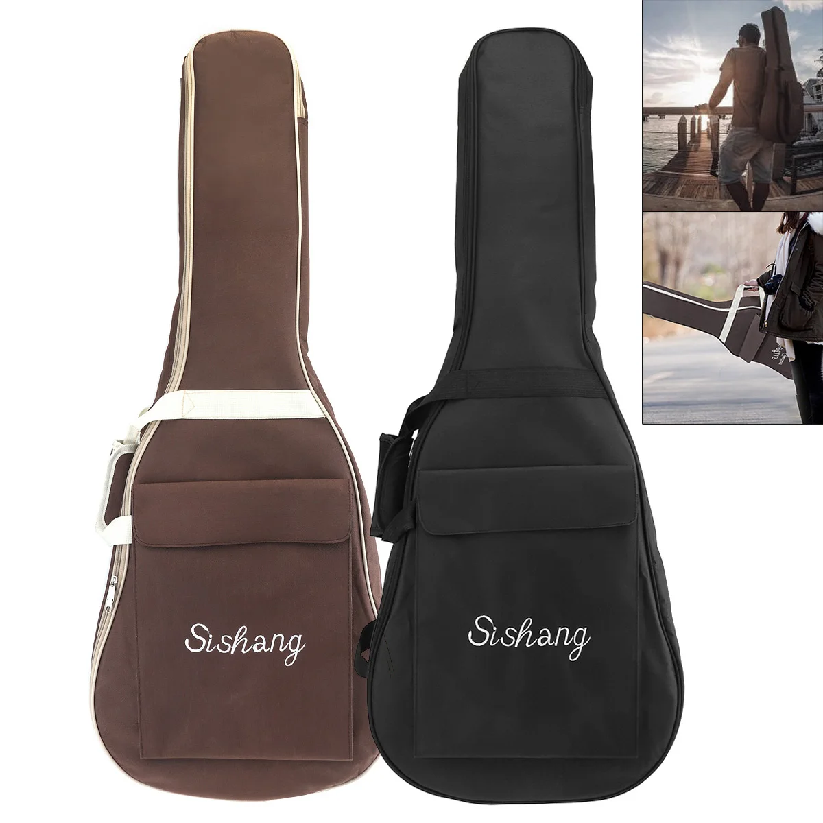 40/41 Inch Oxford Fabric Guitar Case Gig Bags Double Straps Padded 10mm Cotton Soft Waterproof Backpack Black Coffee Optional
