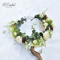 peorchid handmade green white bridal headpieces wreaths artificial flower crown accesoires cheveux hair vine wedding headdress