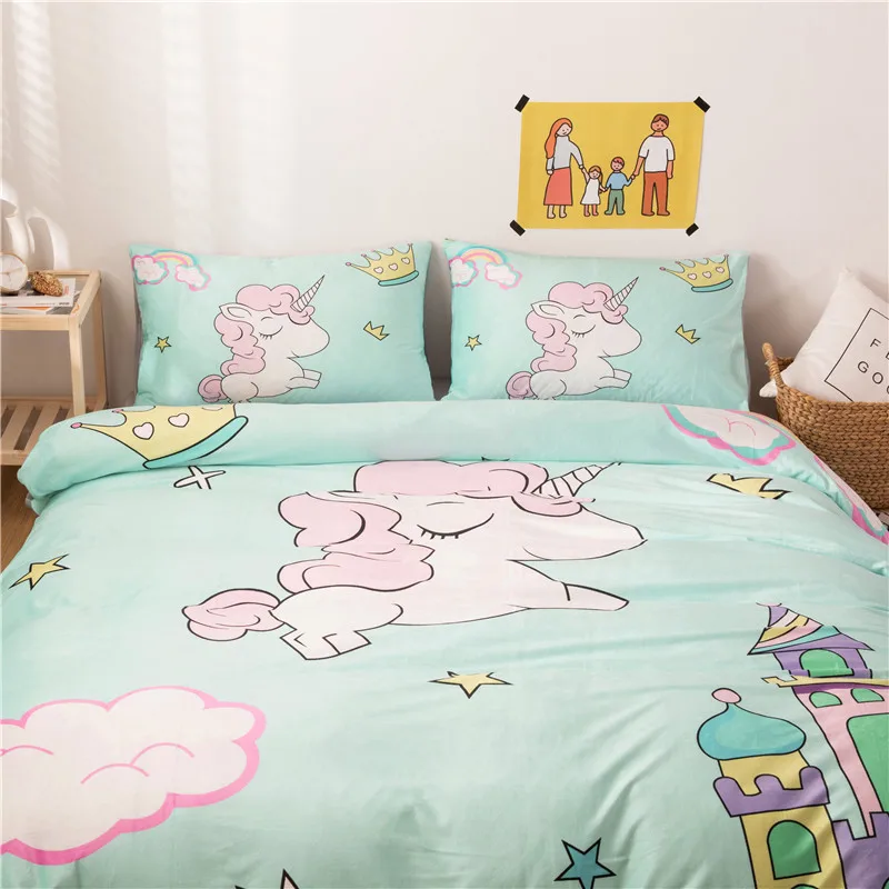 Cartoon Unicorn Dinosaur Printing Fleece Fabric Girl Child Bedding Sets Velvet Flannel Duvet Cover Bed sheet/Linen Pillowcases | Дом и сад