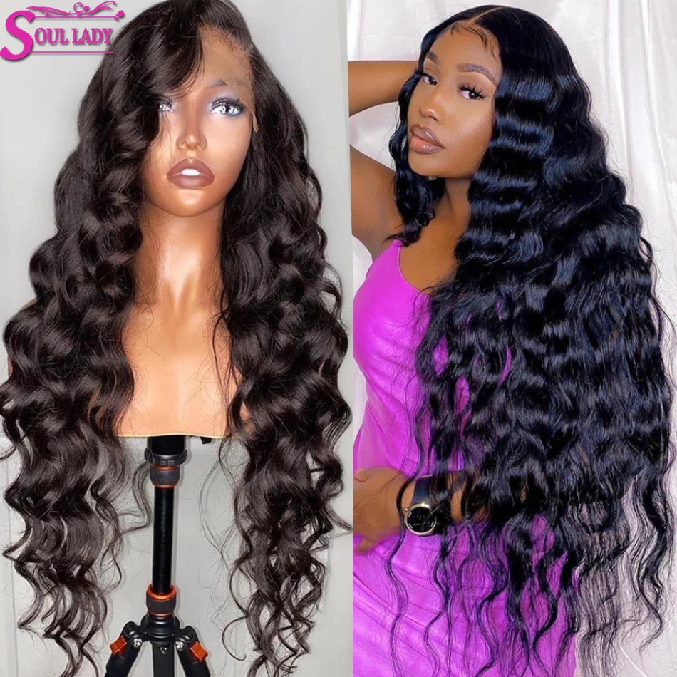 Soul Lady Loose Deep Wave Wig 13x4 Loose Deep Wave Frontal Wig 4x4 Deep Wave Closure Wig Remy Glueless Human Hair Wigs For Women