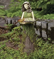pretty garden wood fairy statue bird feeder realistic tree stake growing fern dress fairy sculpture with big leaf seed holder