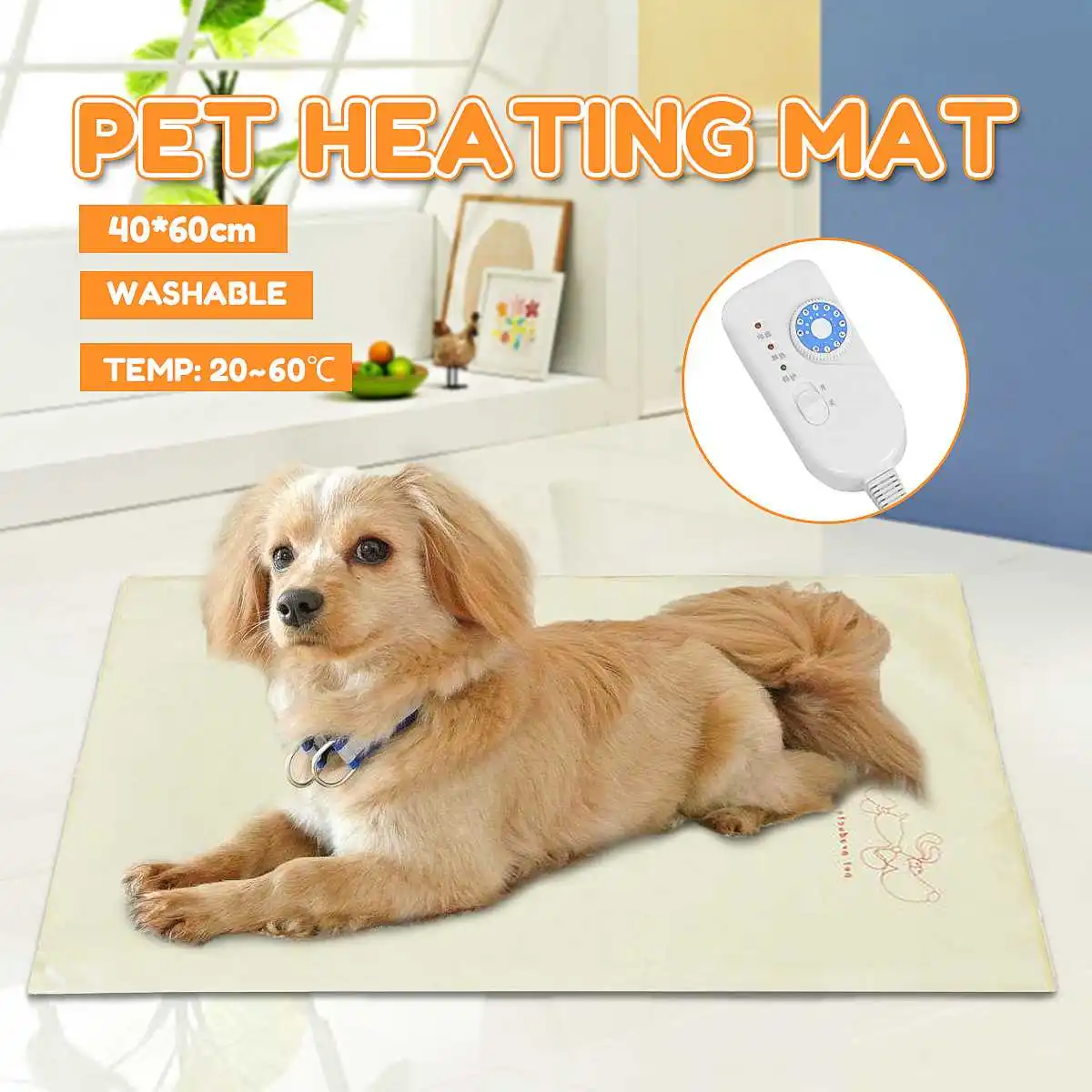 

60x40cm 35W Dog Cat Electric Heat Pad Temperature Adjustable Pet Bed Blanket Puppy Bunnys Heater Mat Autumn Winter Cushion