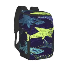 Large Cooler Bag Thermo Lunch Picnic Box Abstract Sharks Pattern Insulated Backpack Ice Pack Fresh Carrier Thermal Shoulder Bag