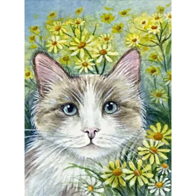 

Full Drill 5D Diy Diamond Painting Cat Rhinestone Diamond Embroidery Animal Cross Stitch Flower Mosaic Home Decor Handmade Gift