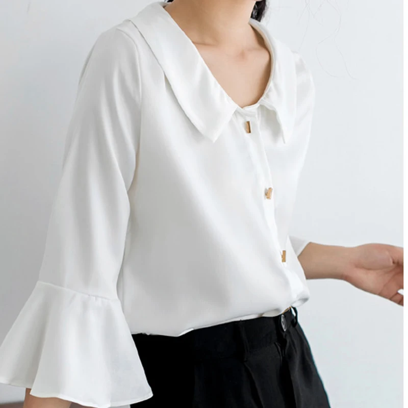 Рубашка Sungtin Женская с воротником Питер Пэн Офисная Элегантная блузка