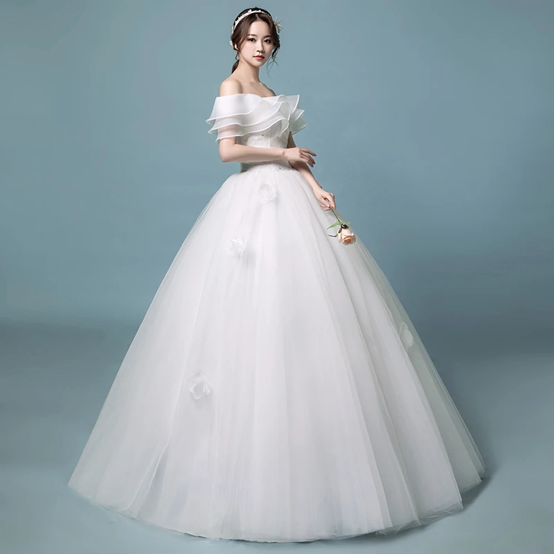 beach wedding dresses Cheap Wedding Dress Korean Style off the Shoulder Gown Ruffles marriage bride dress vestidos de novia robe de mariee wedding dress for women