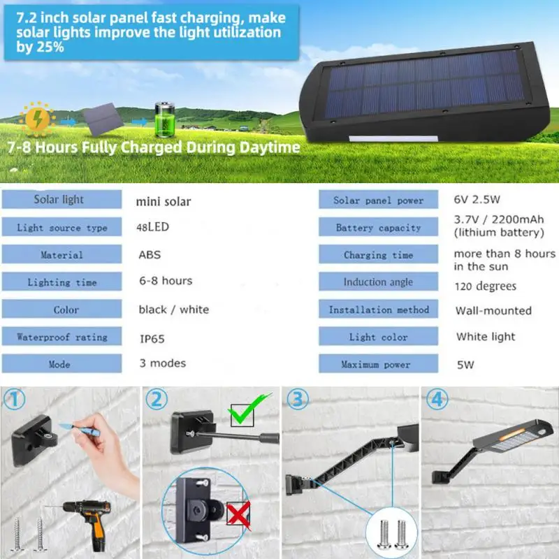 Светодиодный светильник на солнечной батарее уличный водонепроницаемый ing для