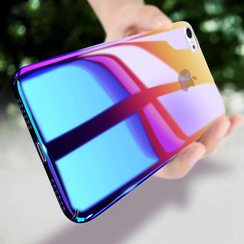 Прозрачный чехол с градиентом для iPhone 7 6 6s Plus 8 7s SE Blue ray прозрачный жесткий