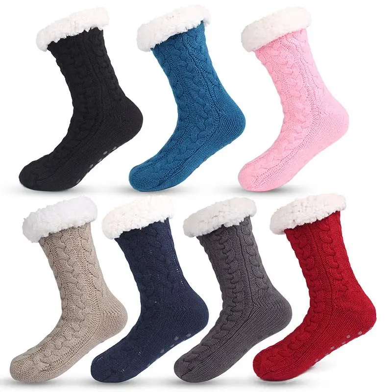 

Plush Slippers Socks Anti-Ski Season Thickening Home Solid Color Carpet Men And Women Plus Size Soft And Comfortable Warm Socks