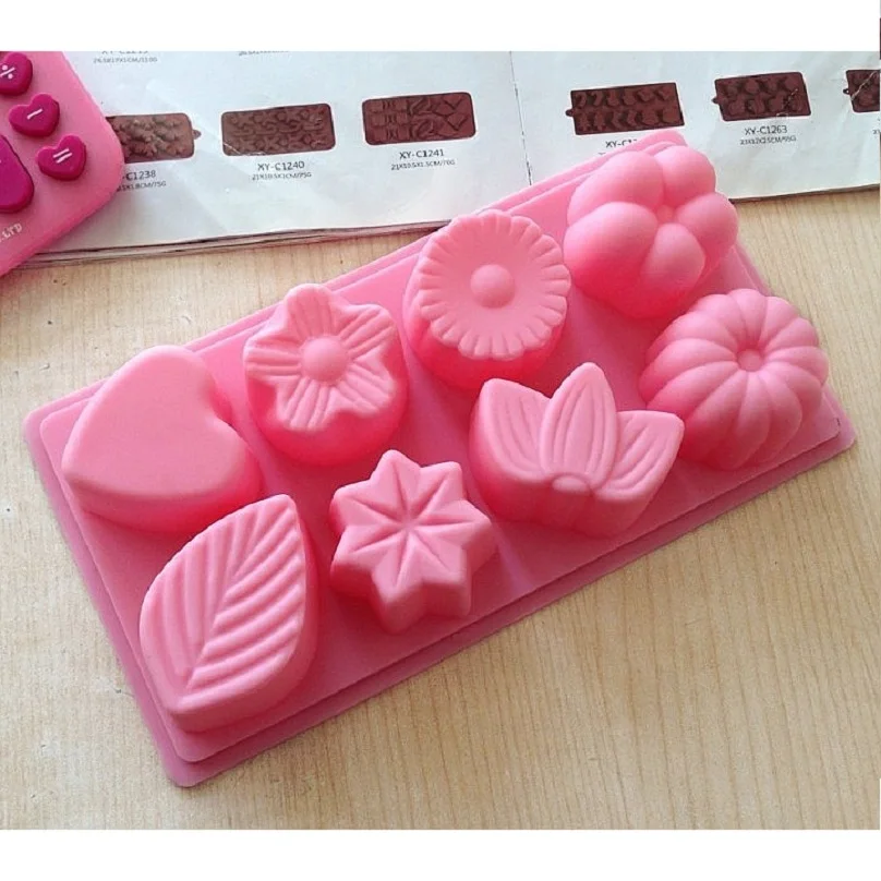 Силиконовая форма для мыла с 8 отверстиями в форме сердца Листьев цветов сделай