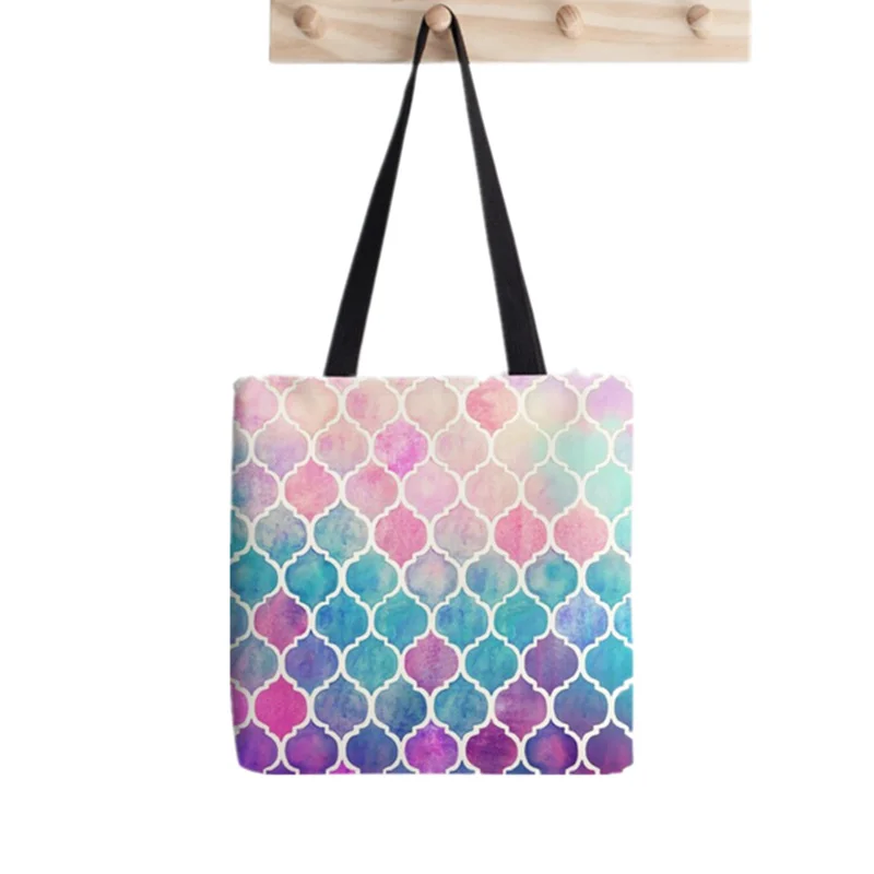 

Женская Радужная Пастельная сумка с принтом Kawaii, Холщовая Сумка для шоппинга в стиле Харадзюку, женская сумка-тоут