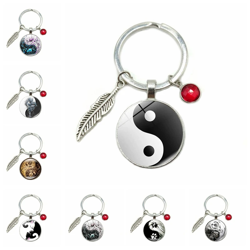 Хот Инь и Ян тайцзи кошка собака когти время стекло выпуклый Круглый брелок 8