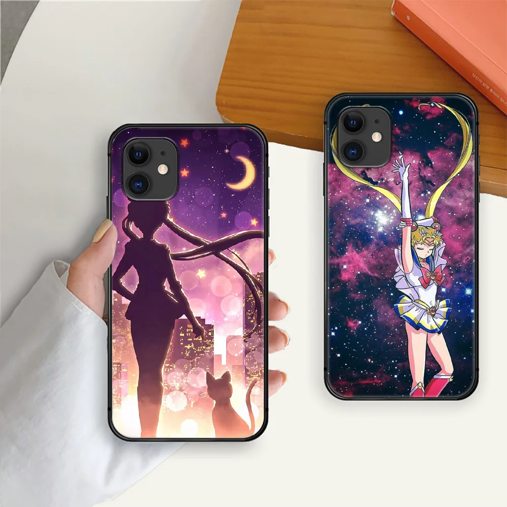 

Anime Sailor Moon Cartoon Phone Case Cover For Iphone 5 6 7 8 11 12 5S 6S X Xr XS Se Plus Pro Max Mini 2020 Black Pretty Black