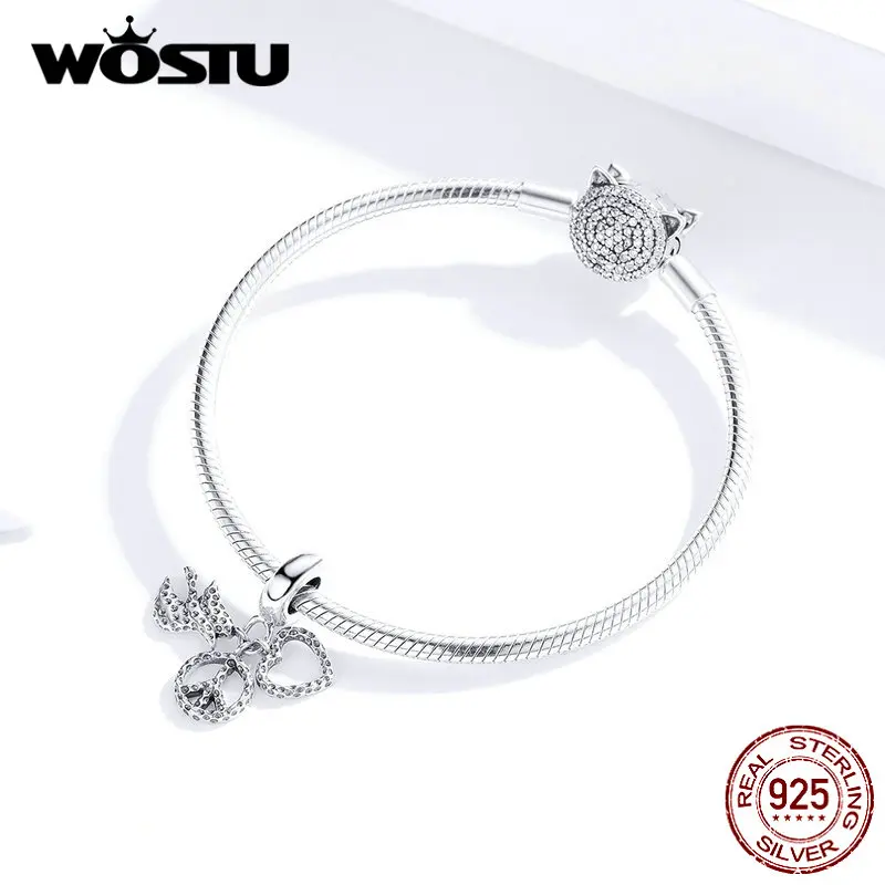 WOSTU анти-война и мир голубь сердце шарм 925 пробы серебро подходит оригинальный