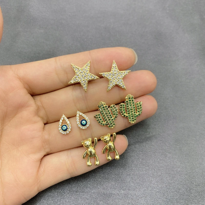 

5Pcs/Lot Tiny Zircon Best Price Lovely Animal Snake Bear Stud Earrings