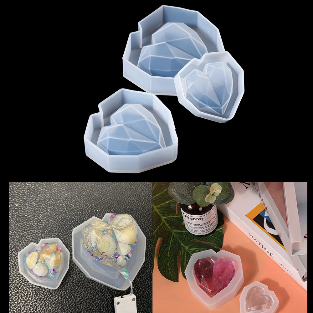

3D Алмазная любовь эпоксидная смола, форма, Геометрическая Свеча в форме сердца, набор форм для DIY, эпоксидная смола, мыло, украшение