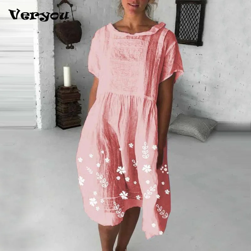 

Sunflower PrintedDresses For Women Round Neck Short Sleeve Party Dress Female 2021 Summer Fashion Beach Dress Home Clothes