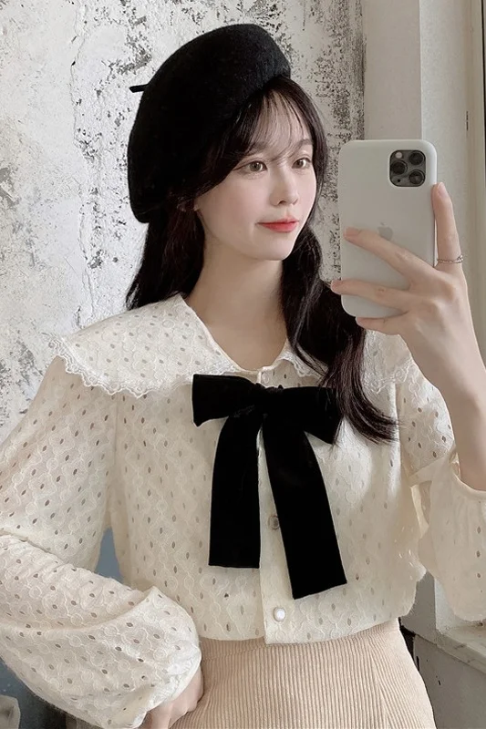 Женская рубашка с длинным рукавом кардиган бантом на лице и цветочным принтом