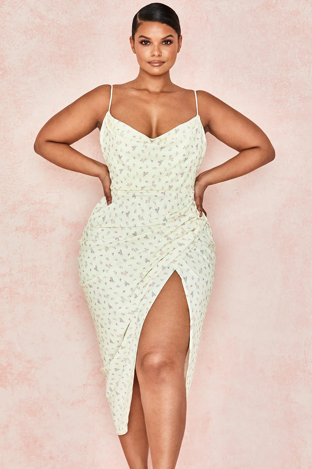 

2021 High Quality White Spaghetti Winter Dress Celebrity Evening Party Club Split Vestidos Midi Slash Neck Print Dress