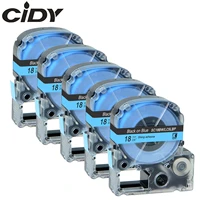 cidy 5pcs sc18bw lc 5lbp compatible 18mm black on blue label tape ss18kw for kingjim label machine lw700 lw400 lw800 sr530c