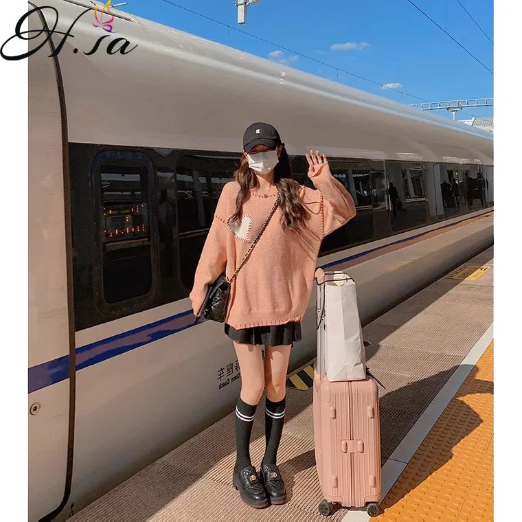 

Hsa Women's Love Sweater Fall And Winter Outer Wear 2021 Women's Clothing Loose Korean Style Sweet Heart Top Sweater Pullover