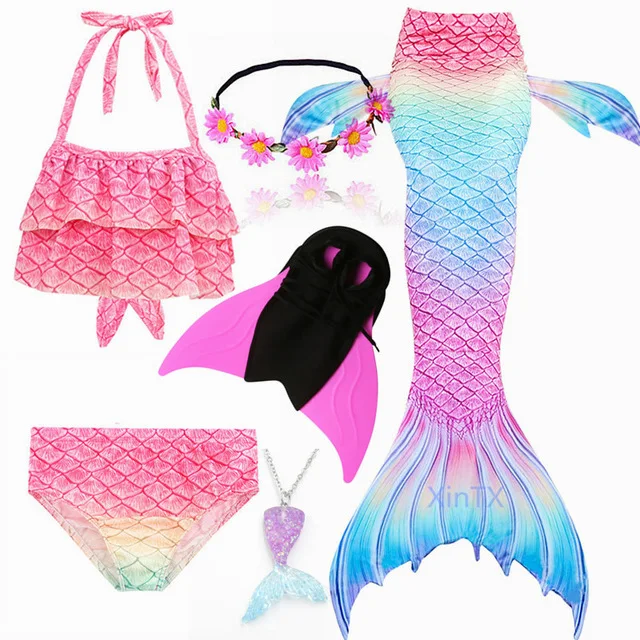 2020 г. Новинка! 6 шт./компл. купальник с хвостом Русалочки в Радужном стиле