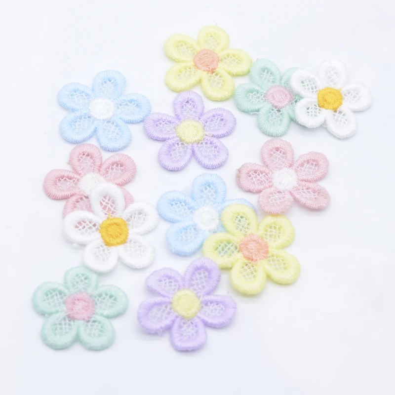 20Pcs 28mm Embroidered knitting Flower for Girl Clothes Hat Gloves Sewing Patches DIY Headwear Hair Clips Bow Decor Accessories | Дом и сад