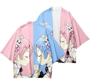 

Re: Zero twin sisters Ram and Rem 3D printed Japanese kimono Haori unisex yukata fashion summer casual short-sleeved streetwear