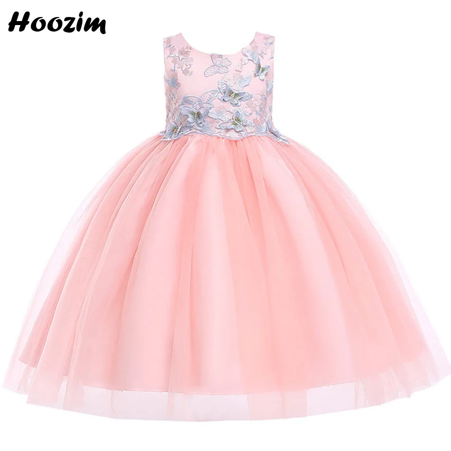 

Princess Ruched Tulle Fluffy Red Carpet Pageant Dress Girls 3-11 Age Blue Embroidery Butterfly Evening And Wedding Dresses Kids