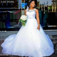 e jue shung white tulle pleated ball gown wedding dresses crystal beading lace up back wedding gowns bride dresses