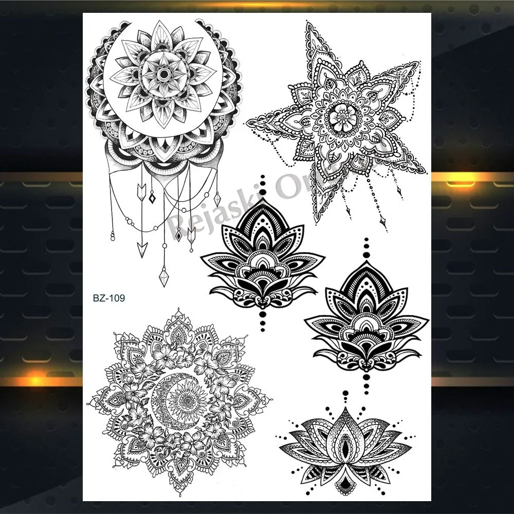 REJASKI черный серьги Henna Mandala цветок временные татуировки для Для женщин Стикеры пикантные водостойкие татуировки, боди-арт Arm талией, эксклюзивный дизайн татуировки - Цвет: PBZ109
