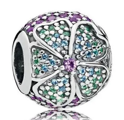 

Genuine 925 Sterling Silver Charm Glorious Bloom With Multi-colored Crystal Beads Fit Women fashion Bracelet & Necklace Diy Jew