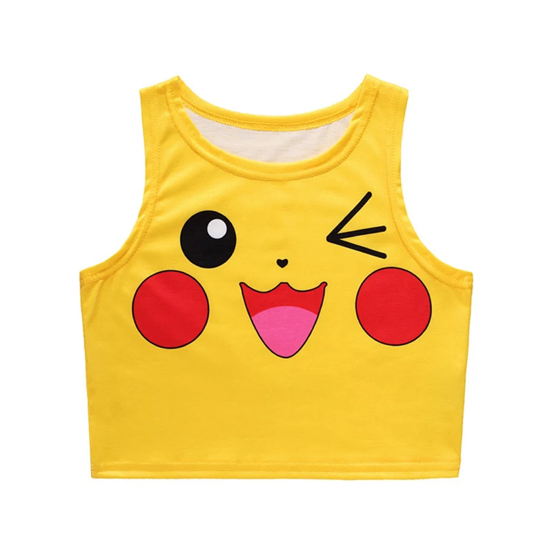 Pokemon Pikachu Jigglypuff Bulbasaur 3D топы для женщин Летний жилет без рукавов короткий укороченный Топ Футболка уличная одежда для девочек жилет - Цвет: Белый