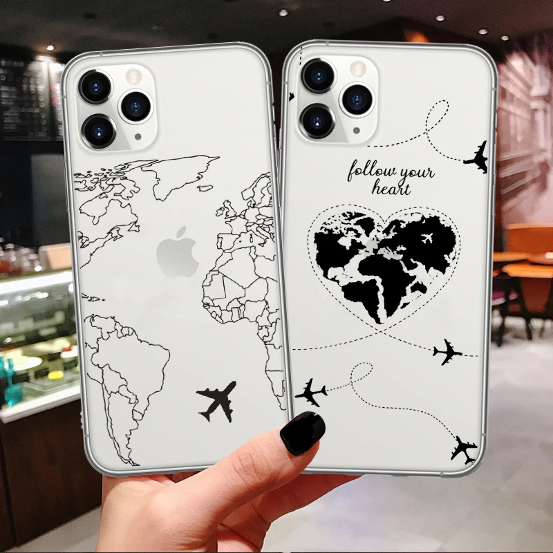 Always follow your heart Cover For iPhones 11 Pro Max World Map Travel Airplane Soft Case For iPhones 6 6s 7 8 Plus X XR XS MAX