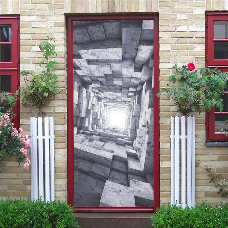 Декоративные виниловые обои серые креативные геометрические двери обновление