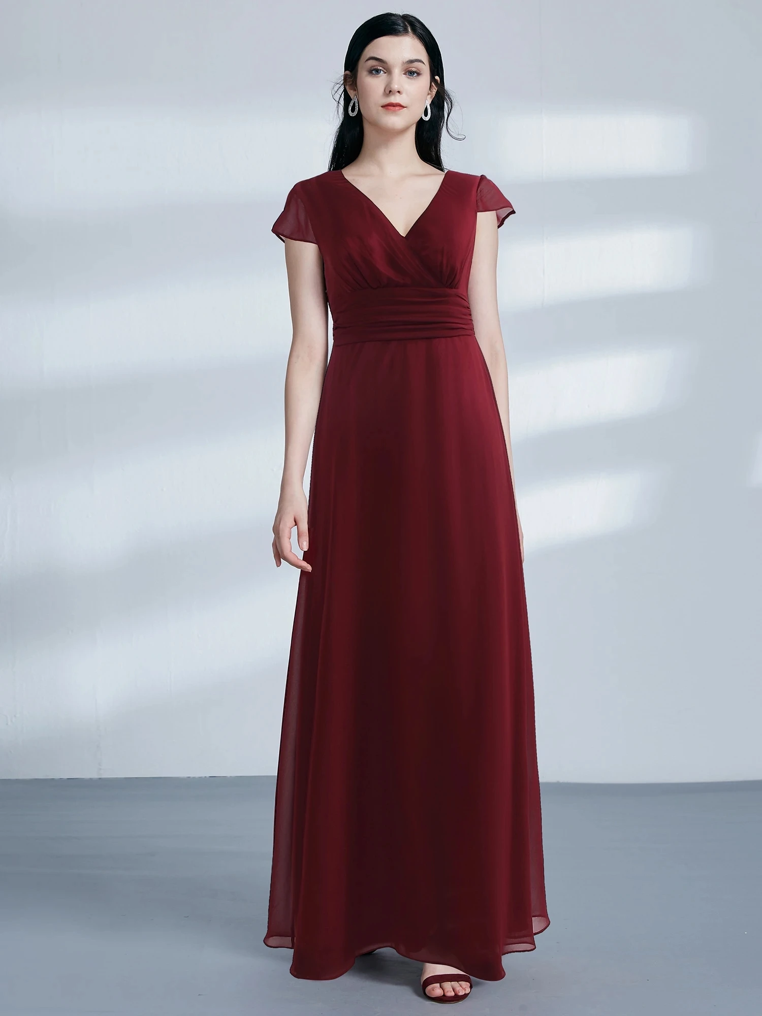 

Women Fashion A Line V Neck Long Bridesmaid Dress With Sleeve EZ07583
